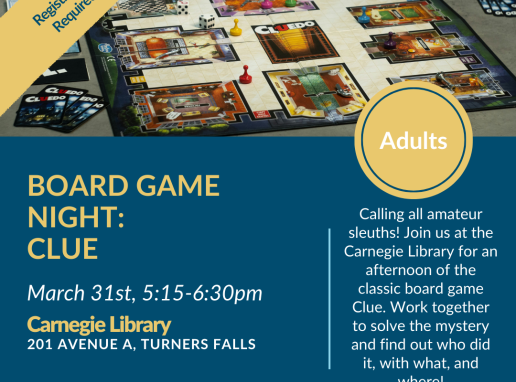Board Game Night at the Carnegie: CLUE Graphic