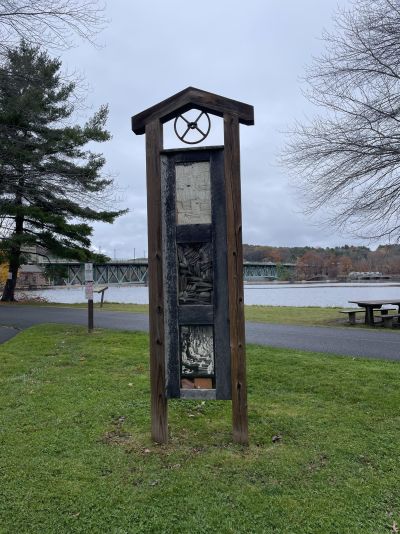Commemorative sculpture near the canal in Turners Falls.