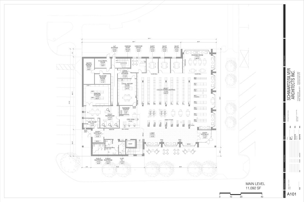 Floor plan for potential new library building: main floor.