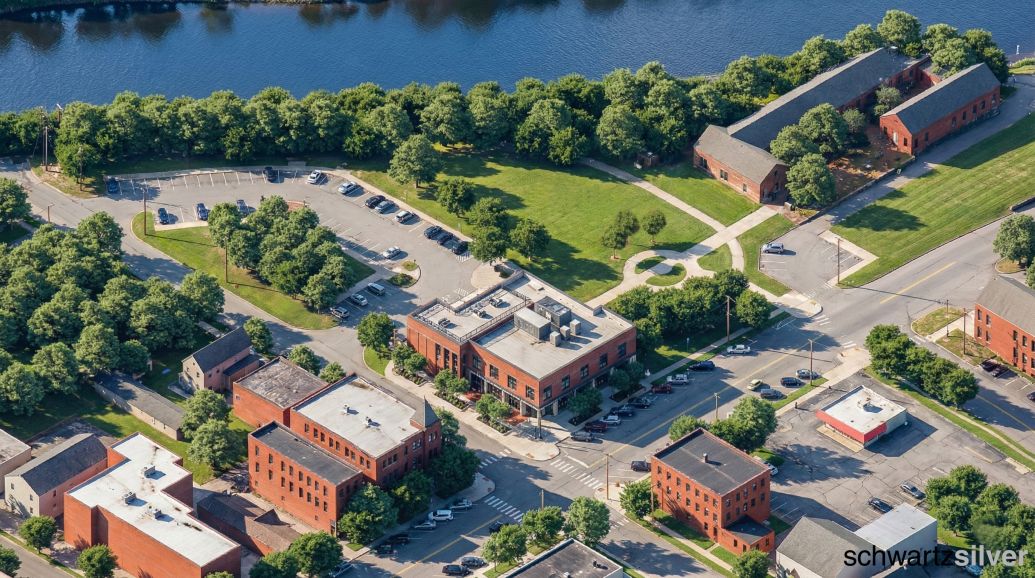 Rendering of potential new library building: bird's eye view.