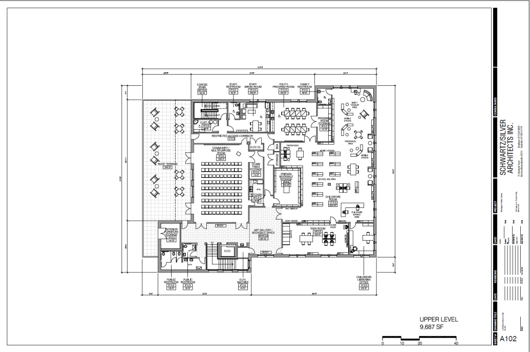 Floor plan for potential new library building: upper floor.